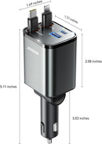 [2026 Ultra-Compact] Retractable Car Charger 84W Car Charger USB C for iPhone 16 17 Fast Charging, Car Accessories, Car Adapter Travel Essentials Gifts for Women Men, for iPhone 17 16 15 14 13