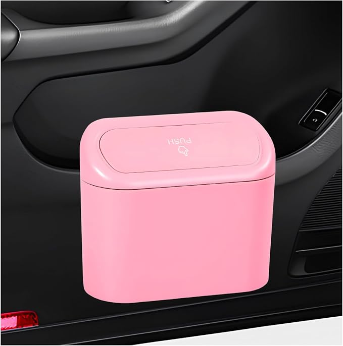 Car Trash Can with Lid, Leakproof Mini Auto Garbage Bin with Trash Bags, Multipurpose Dustbin Container Storage Organizer for Vehicle Home Office, Car Accessories (Pink)