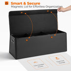 Car Trunk Organizer for SUV and Sedan, Trapezoidal-Black, 29.5 in | Tailored for Rear Seats, Extra Large, Leather Storage Box, Magnetic Lid, Collapsible & Adjustable, Water‑Resist & Dust‑Proof