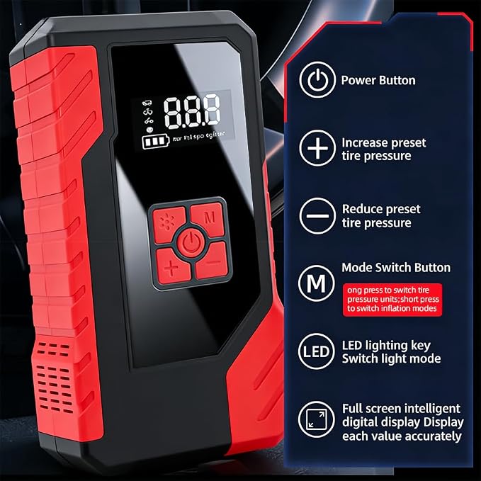 Tire Inflator Portable Air Compressor, 150PSI Digital CordlessTire Inflator with Auto Shut-Off, LED Light & USB Power Bank, for Car SUV Motorcycle Bicycle Balls