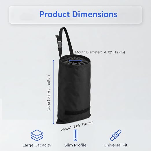 2 Pack Car Trash Bags, Hanging Car Garbage Can with Elastic Top Opening & Detachable Bottom, Waterproof Washable Seat Back Organizer for SUV, Van, Travel, Camping (Black)