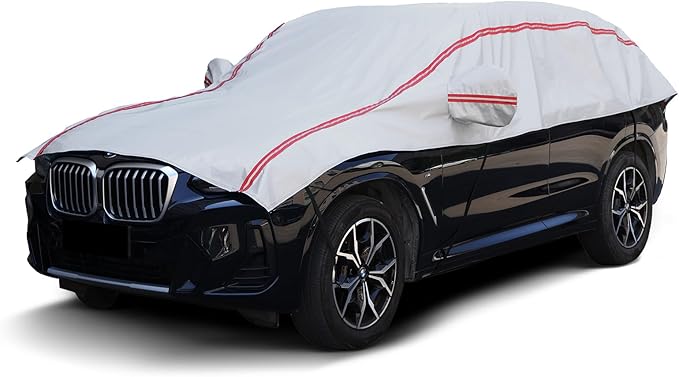 Half Car Cover for Snow, Hail Car Cover with Cotton Liner, Sunroof & Windshield Cover for Ice and Snow, All Weather Car Body Cover for Sun, Rain, Dust, Fit SUV L