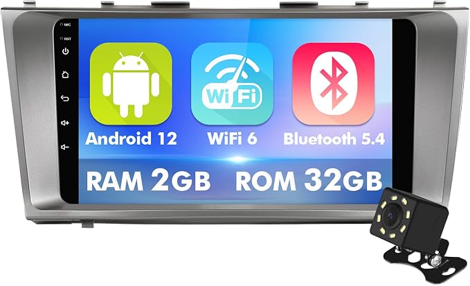 9 Inch IPS Touchscreen Android 12 Car Stereo for Toyota Camry 2006-2011 with Wireless CarPlay & Android Auto 2+32GB Car Radio, Support GPS, WiFi 6, Bluetooth,5.4, FM Radio, Backup Camera, SWC
