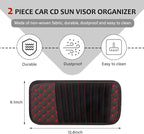2PCS Car CD Visor Storage Cases, Sun Visor Organizer Disc Holder with 10 DVD Storage Sleeves, Vehicle Sunshade Anti-Scratch Leather CD Case Wallet for Car Truck SUV (Red)