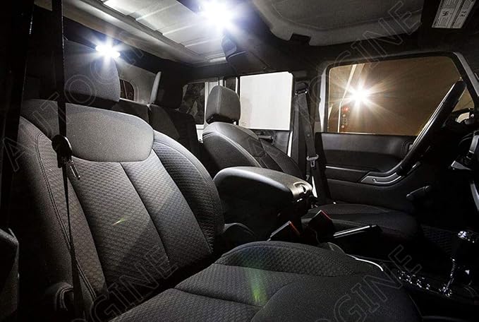 7 Piece CANBUS LED Interior Light Kit for Jeep Wrangler JK 2-Door 2007 2008 2009 2010 2011 2012 2013 2014 2015 2016 2017 2018 Super Bright 6000K White LED Bulbs Package + Install Tool