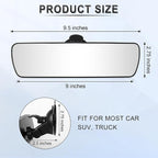 Anti Glare Rear View Mirror, Universal 9.5' (241mm) Wide Angle Panoramic Convex Rearview Mirror with Strong Suction Cup, Mounts on Windshield to Reduce Blind Spots for Cars SUV Trucks