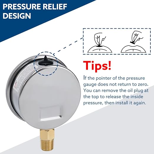0-600 Psi Glycerin Liquid Filled Pressure Gauge, 2.5" Dial Size, 1/4" NPT Lower Mount, Stainless Steel Case, for Air Gas Water Oil Hydraulic Pressure Test