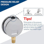 0-600 Psi Glycerin Liquid Filled Pressure Gauge, 2.5" Dial Size, 1/4" NPT Lower Mount, Stainless Steel Case, for Air Gas Water Oil Hydraulic Pressure Test