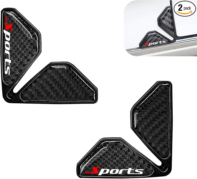 2 PCS Car Door Corner Edge Guards, Thickened PVC Anti-collision Door Corner Protector, Carbon Fiber "Sports" Label Decorative Cover, Self-adhesive Exterior Accessory for Cars (Black)