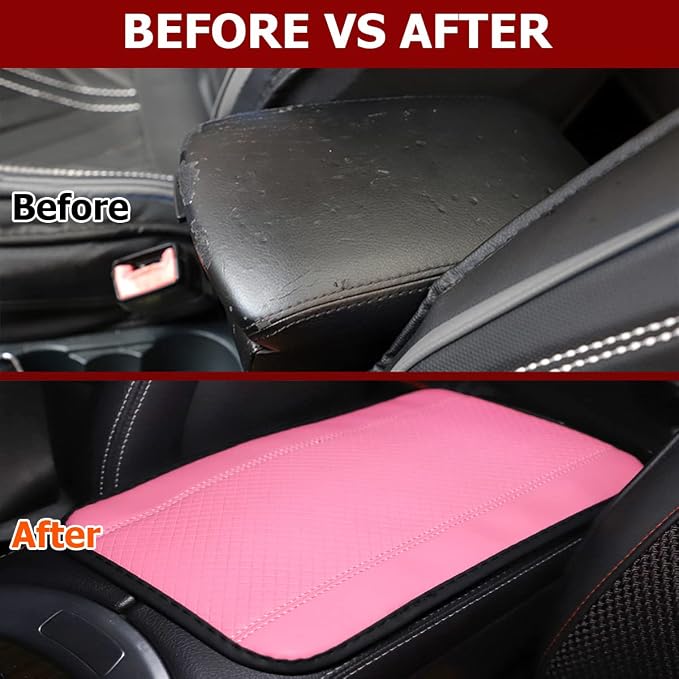 Car Armrest Storage Box Mat, Fiber Leather Car Center Console Cover, Car Armrest Seat Box Cover Accessories Interior Protection for Most Vehicle, SUV, Truck, Car (Pink)