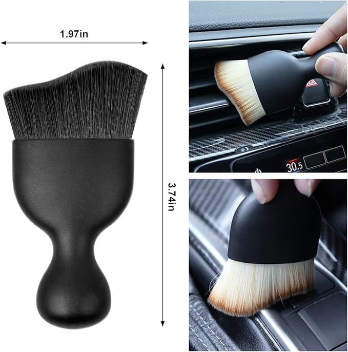 Car Detailing Brush, Auto Interior Dusting Brush, Car Soft Bristle Cleaning Tool, Universal Car Interior Crevice Brush for Dashboard, Air Conditioner Vents, Leather, Computer (Black)