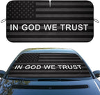 American Flag Car Window Sun Shield Black White Christian Patriot Faith Front Window Sun Shade Rays Sun Shade Visor Protector for Car Sedan Truck SUV Accessories 59" L x 31.5" W
