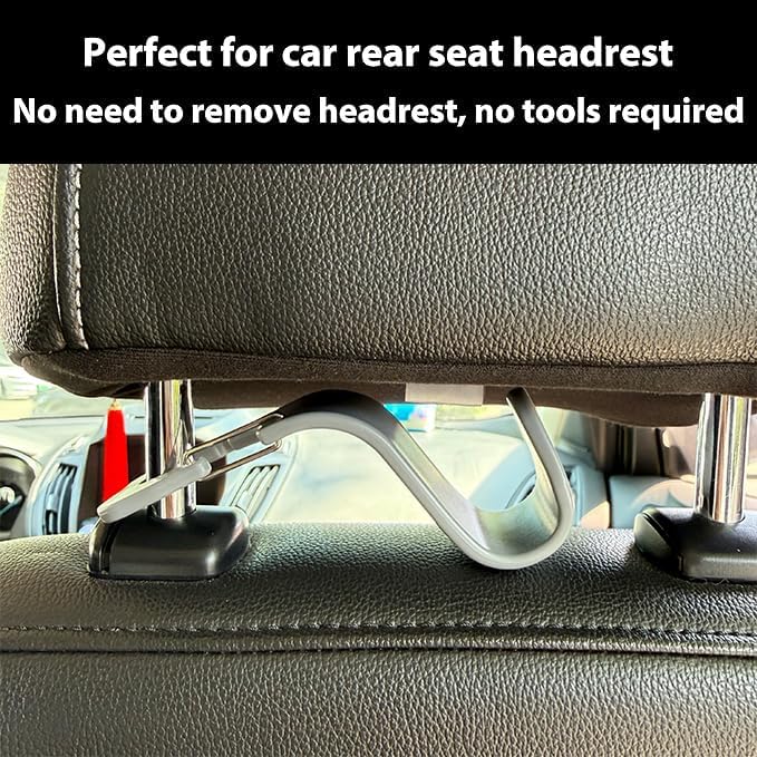 4-Pack 360° Rotating Car Seat Headrest Hook 4 Pack Hanger Universal Vehicle Car Storage Organizer for Handbag Purse Coat with Clip Gray