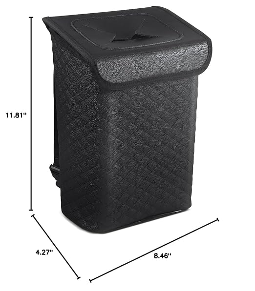 Car Trash Can with Lid, Leather Garbage Can, Leakproof and Removable Interior Liner, Multipurpose Hanging Garbage Bin with Quick Access Magnetic Opening, Trash Bin for Car (2 Gallon/7.5L)