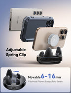 Car Phone Holder Mount, 360° Adjustable & Avoid Sun Glare Phone Holder for Car, Slip Free Spring Snap Design Dashboard Phone Stand, Compatible with Smartphones, GPS Devices