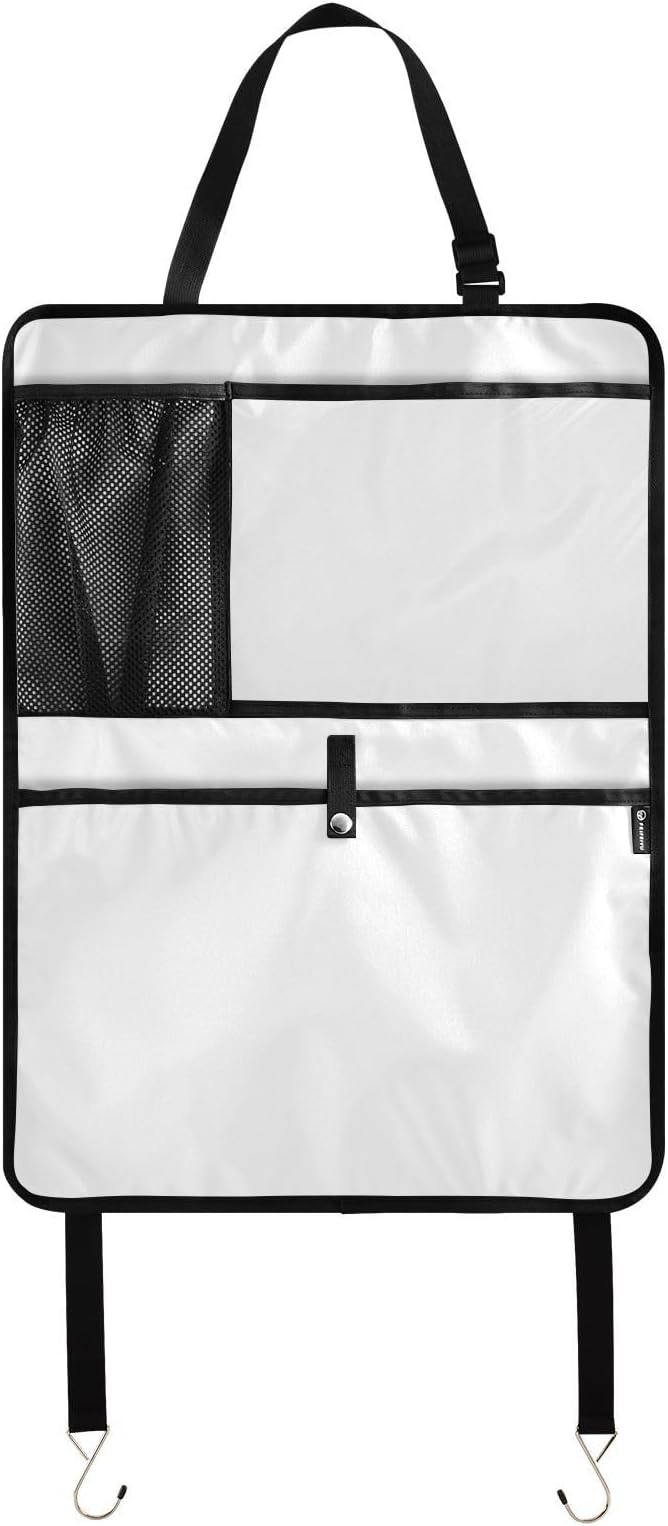 White Car Seat Organizer for Kids Backseat Kick Mat with Adjustable Strap Back Seat Protectors for Car Vehicle SUV 2 Pcs