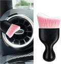 Car Interior Detailing Brush, Curved Soft Bristles Vehicle Removal Dust Collectors, Scratch-Free Automotive Cleaning Tool Accessories, Universal for Truck SUV Sedan (Pink White Bristle)