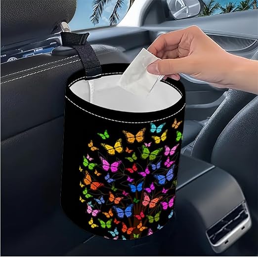 Portable Reusable Waterproof Car Trash Bin, Multipurpose Vehicle Organizer, Road Trip Essentials (Butterfly)