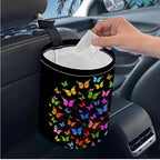 Portable Reusable Waterproof Car Trash Bin, Multipurpose Vehicle Organizer, Road Trip Essentials (Butterfly)