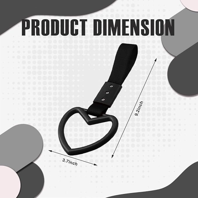 2PCS Heart Shaped Car Handle Straps, Rear Bumper Warning Keychain Ring for Car Exterior Accessories (Black)
