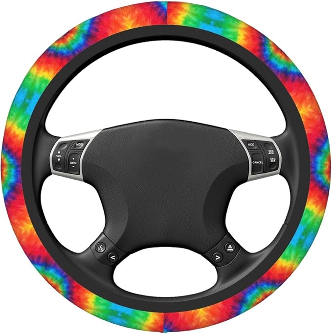 Spiral Rainbow Tie Dye Auto Car Steering Wheel Cover Universal 15 Inch Neoprene Interior Decor Protection Accessories