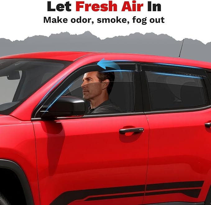 Compass Window Visors - Rain Guards for 2017-2025 2026 Jeep Compass Accessories, Outside-Mount Tape-On Side Window Wind Deflectors Vent Visors Shades Rainproof 4PCS