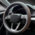 Nappa Leather Steering Wheel Cover,Elegant Diamond Checkered Design, Non-Slip wear-Resistant, Enhance Driving Comfort, Suitable for Steering Wheel Diameter 14 1/2‘-15’ Models.Black Brown