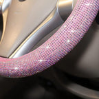 Pink Bling Steering Wheel Cover for Women Sparkly Rhinestone Bedazzled Car Accessories Diamond Cute 15.5-16 inch for Large Size Steering Wheel