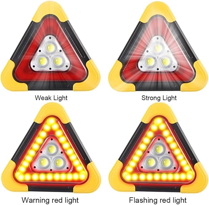 2Pcs LED Emergency Triangle Solar Charging Safety Triangle 5 Mode
