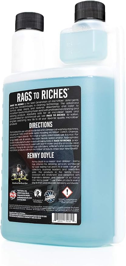 P&S Professional Detail Products - Rags to Riches - Premium Microfiber Detergent, Deep Cleans and Restores, Safe on All Fabrics, Highly Concentrated, Next Generation Cleaning Technology