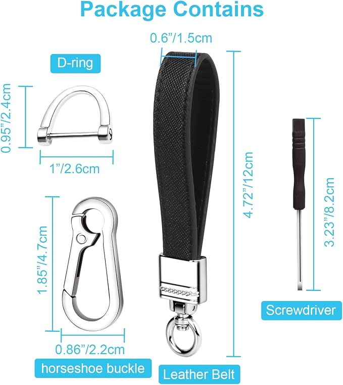 Genuine Leather Car Keychain,Universal Heavy Duty Metal Key Chain Accessories,Car Fob Key Keychain Holder with 360 Degree Rotatable Snap Swivel and Anti-Lost D-Ring for Men Women(Black)