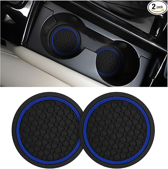 Mandark 2PCS Car Cup Holder Coasters, 2.75 Inch Non-Slip Insert Water Bottle Holder Pads, Dustproof Automotive Interior Accessories Mat, Universal for Vehicles, Trucks, RVs and More(Black/Blue)