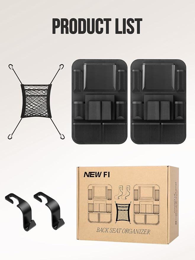 Backseat Car Organizer(20 Storage Pockets),Come with Free 1 Seat Net and 2 Headrest Hook, Touch Screen Tablet Holder, Divider for Driving Safely Children & Pets…, Car Organizer (black)