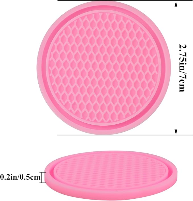 4 Pack Car Coasters, 2.75inch Universal Non-Slip Car Cup Holder Coaster for Car, PVC Cup Pad Mat Car Coasters for Cup Holders for Women (Pink)