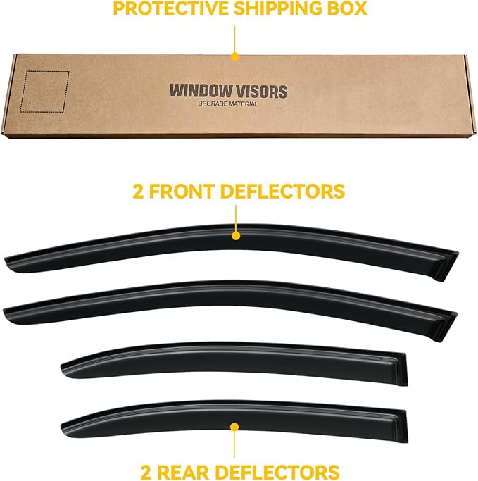 Window Visors for Volkswagen (VW) Jetta 2011-2018, Rain Guards Shields Vent Deflector Shade Wind Dark Smoke 2012 2013 2014 2015 2016 2017 12 13 14 15 16 17 18, Tape-On,4 PCS
