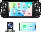 Car Radio Stereo for Jeep Wrangler JK 2007-2018 Dodge Ram 1500 2008-2012, 7 Inch Touch Screen CarPlay Android Auto Bluetooth GPS WiFi FM with Backup Camera