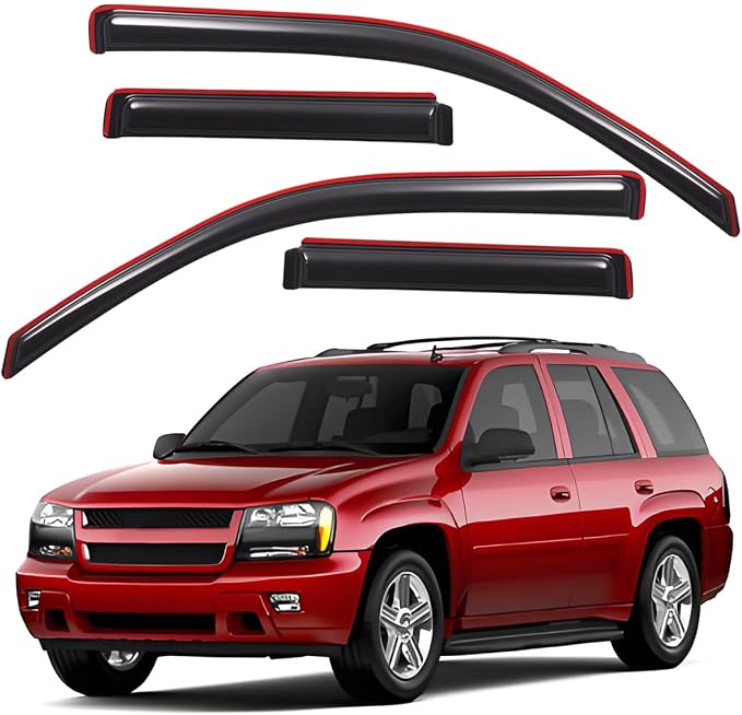 Extra Durable Clip-on in-Channel Auto Vent Window Visor, Fits 2002-2009 Chevrolet Trailblazer, UV Protection Rain Guard, Original Wind Deflector, No-Drill Easy Install, Dark Smoke, 4-Pcs