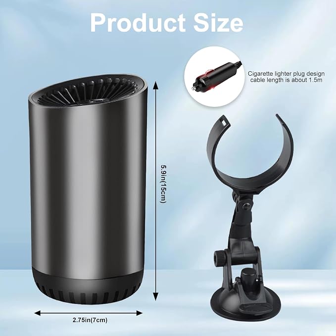 Car Heater, Portable Car Heater 12V 150W Plug-in Cigarette Lighter Car Heaters, 2 in 1 Heating & Cooling, Car Windshield Defroster Demister with Brackets, Fast Heating Defogger