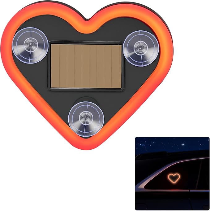Heart Light for Car Solar Powered Heart Neon Light Car Led Lights Interior for Outdoor/Interior Car/Room Red