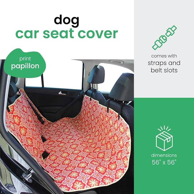 3-in-1 Back Seat Cover for Dogs, 100% Cotton Canvas Back Seat Hammock with Headrest Straps, Belt Slots, & Anchors, Non-Skid Cargo Area Cover, Machine Washable, No Harmful Chemicals, 56"x56"