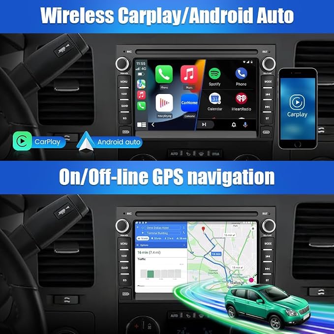 4Core Car Radio Stereo for Chevrolet Chevy Silverado Tahoe GMC Sierra Yukon 2007-2013, 7 inch Touch Screen Head Unit with Android 13 Carplay/Android Auto SWC GPS WiFi Bluetooth FM