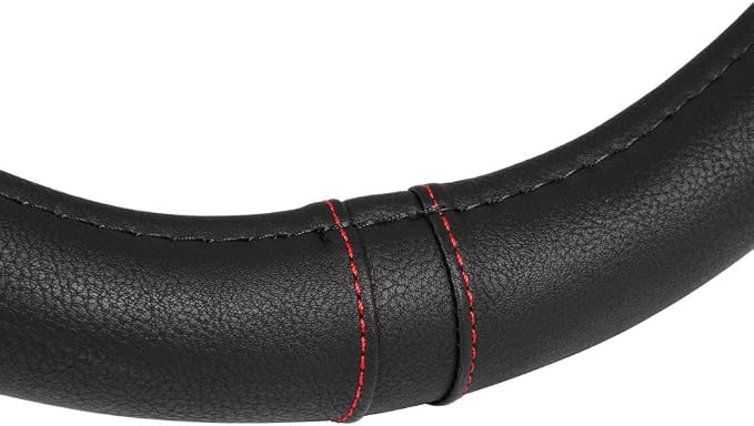 Ergonomic Steering Wheel Cover/Protector for Small Size Steering Wheels in Cars, SUVs, Boats (13.5-14.5") - Grip Drive Pro Comfort Grip (Black/Red Stitching)