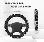 Paw Print Steering Wheel Cover Universal 15 Inch +2 Pieces Car Coasters | Anti-Slip Breathable Car for Men/Women Dog Paw Print Steering Wheel Cover Dogs Prints
