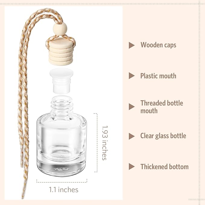 100 Pcs Car Air Fresheners Diffuser with Wooden Cap Empty Aromatherapy Diffuser Clear Fragrance Holder Pendant Hanging Perfume Fresheners Bottles for Car Decor(Classic,Clear)