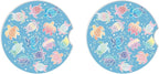 2 Pack Absorbent Car Coasters for Cup Holders,2.56" Ceramic Coasters with Cork Back and Finger Slot,Cute Sea Turtles Pattern Auto Accessories for Women & Men.