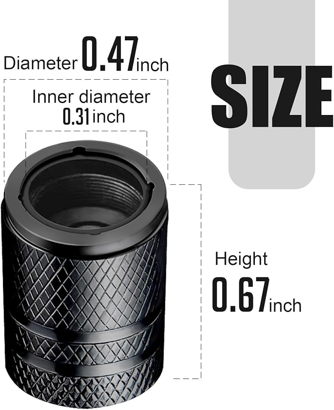 Tire Valve Stem Caps - (4 Pack) Premium Metal Air Caps with Plastic Liner, Durable, Corrosion Resistant and Leak-Proof, Universal Fit for Cars, Trucks, Motorcycles, and Bikes - Black