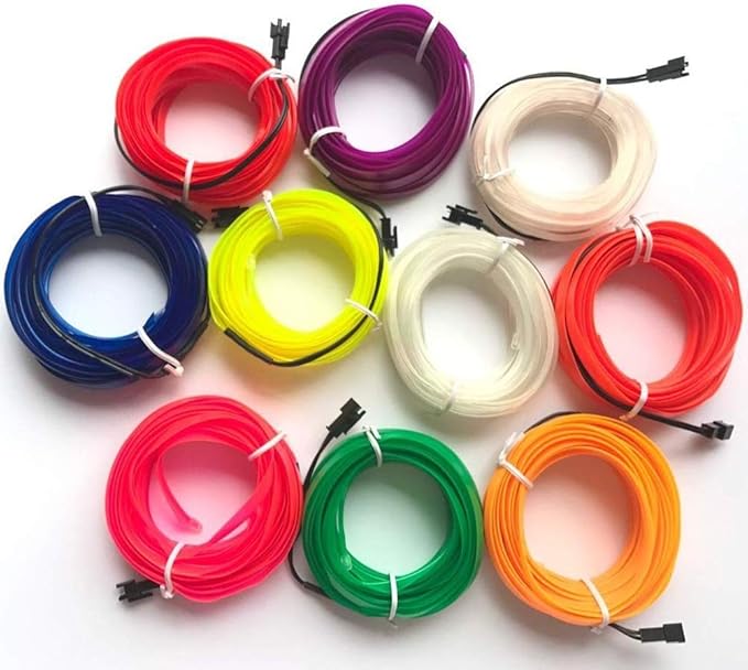 ABALDI El Wire Car LED Interior Lights, Neon Glowing Strobing Electroluminescent Wire Lights for Car Decorations(5m/16ft, Red)