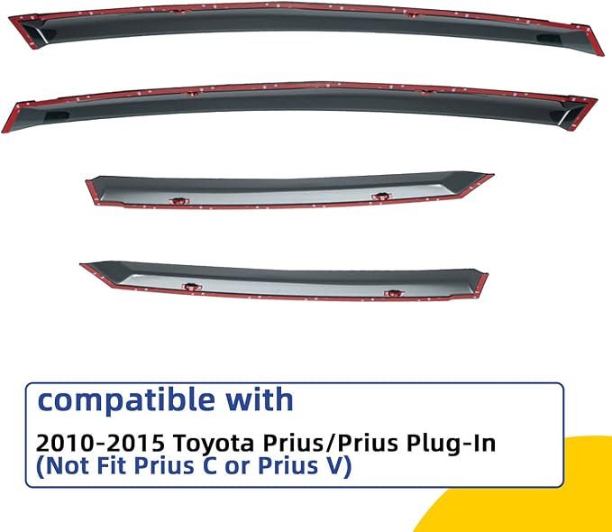 4pcs Window Rain Guard Compatible with 2010-2015 Toyota Prius/Prius Plug-in Smoke Tint Outside Mount Tape On/Clip On Style PVC Sun Rain Guard Vent Window Visors 2011 2012 2013 2014