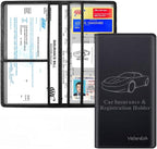Premium Car Registration and Insurance Card Holder, Car Document Holder for Cards, Driver License & other Essential Documents (Black)