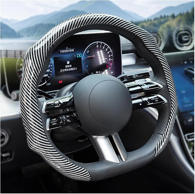 Car Steering Wheel Cover with Comfort Grip, 14.5-15" Carbon Fiber Laser Non-Slip Steering Wheel Protector, Cool Stylish Auto Interior Decor Accessories, Universal for Van SUV Sedan (Silver)